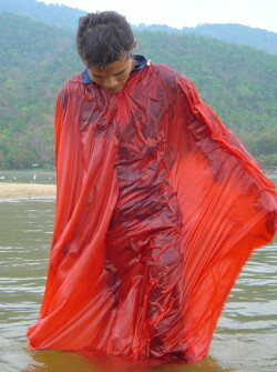 water hiking and swimming with a backpack